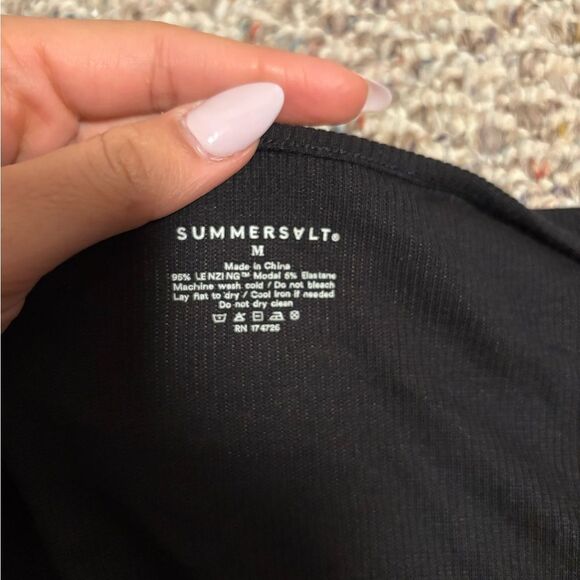 Summersalt Square Neck Ribbed Black Long Sleeve Tencel Bodysuit- Size Medium - Picture 6 of 8